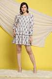 Toplot Dresses For Women Floral Print With 3/4 Sleeve (Midi-5067-Cream-L),Cream,,B0BS3HGWJT