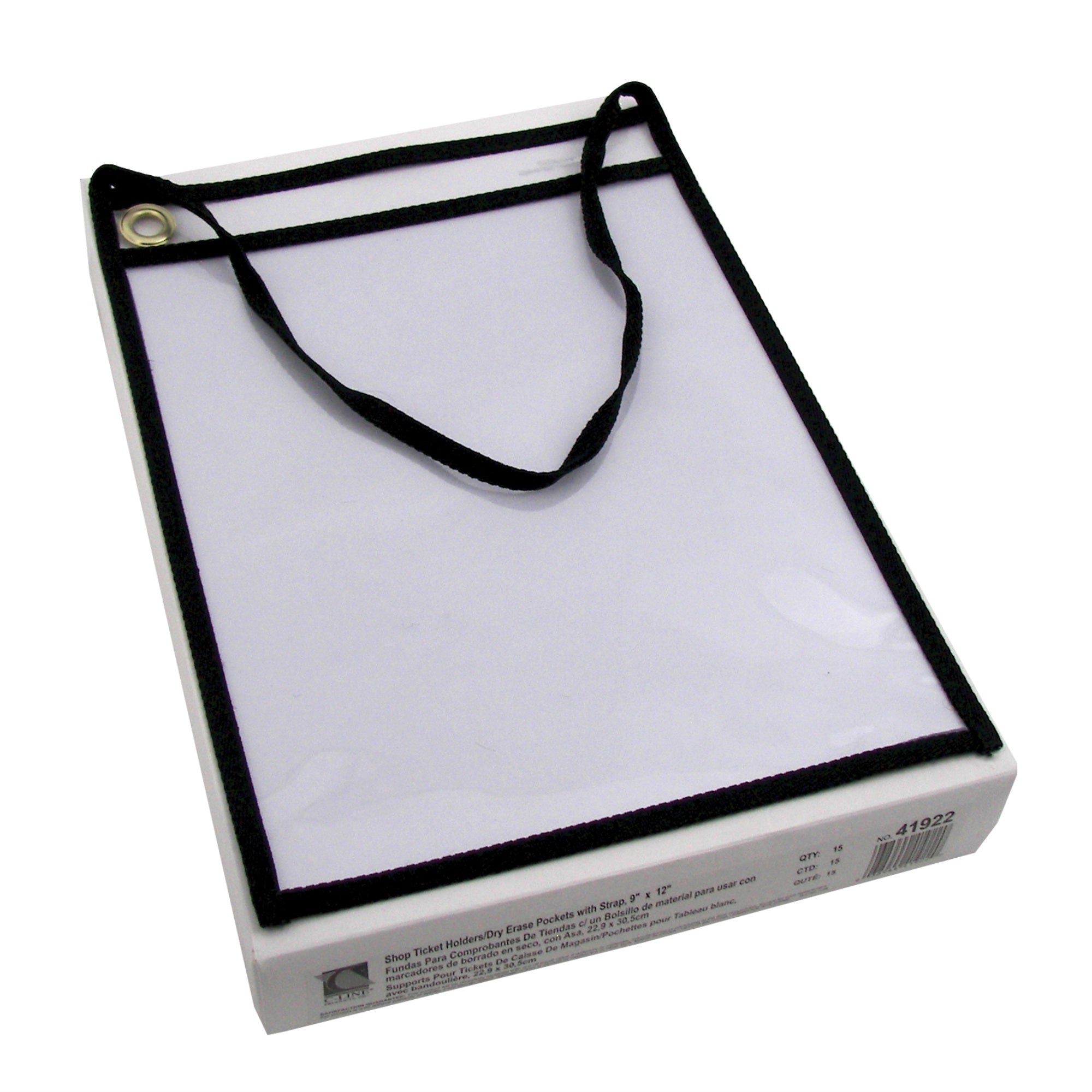 Shop Ticket Holder With Strap, Black, Stitched, Both Sides Clear, 9 X 12, 15/Bx, 41922