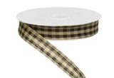 Primitive Gingham Check Ribbon, 5/8 inch x 10 Yards (Tan and Black)
