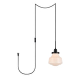 Elegant Lighting Living District Lyle 1 Light Black And Frosted White Glass Plug In Pendant