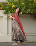 Gosriki Women'S Rayon Blend Anarkali Printed Kurta With Pant & Dupatta (Madipakam Maroon-Gs_Xl_Maroon_X-Large),Maroon,,B0DFCHYWZV
