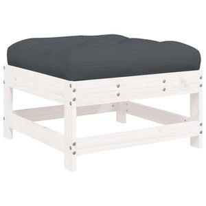 Vidaxl Solid Wood Pine Patio Footstool With Cushion - White - Modular Garden Lounge Set Element - Sturdy Outdoor Furniture - Comfortable Seating Solution
