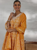 Libas Womens Printed Cotton Straight Kurta With Trousers And Dupatta Mustard Xl 48890