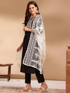 Lookmark Kurta Set: Fashion That Defines Grace And Glamour: Elevate Your Wardrobe With Our Cotton Blend Sets! Black Black M