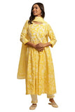 W for Woman W Women Yellow Festive Floral Print Cotton Kurta Set, Slim Pant & Dupatta_24FEWS10795-123288_S