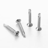 #14 x 1-1/4 (50 Pack) Flat Head Sheet Metal Screws Self-Tapping Screw Phillips Head Self Drilling Screws, 410 Stainless Steel