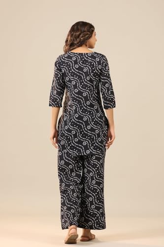 Anni Designer Women'S Rayon Blend Straight Bandhej Printed Kurta & Pant (Nesta Blue_L_Blue_Large),Blue,L,Rayon Blend,Regular,Kurta