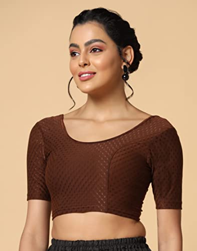 Toplot Cotton Blend Lycra Stretchable Round Neck Blouses For Women Readymade (Blouse-5058-Coffee-30),Brown,30,B0BWYNJX6W