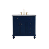 Elegant Decor Otto 36 Contemporary Solid Wood Single Bathroom Vanity In Blue