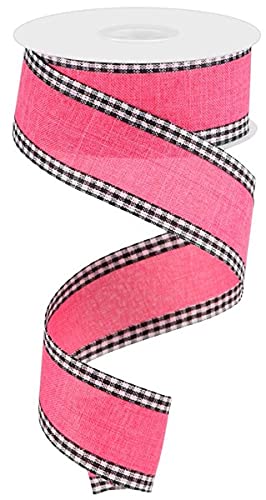 Craig Bachman 1.5 Royal Burlap Gingham Edge Ribbon: 10 Yards (Hot Pink, Black, White, 1.5 Inch) - Floral Arrangement, Gift Wrapp