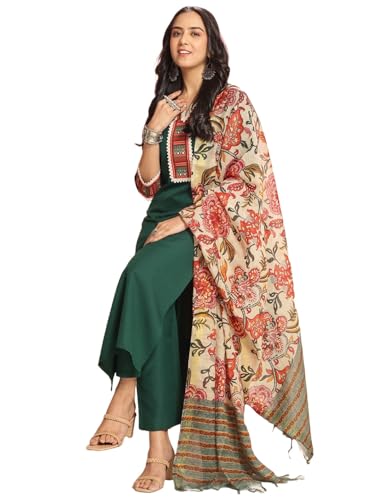 Anni Designer Women'S Rayon Viscose Floral Straight Kurta With Pant & Dupatta (Dhar-Clrs-Rb_Green_Medium),GREEN,M