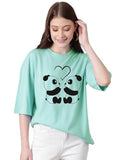 Kotty Women'S Cotton Blend Printed Oversized T-Shirts,Argentinan BlueApparel,XL