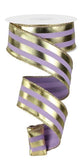 Metallic Vertical Stripes Wired Edge Ribbon, 1.5 x 10 Yards (Lavender, Gold)