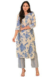 Anni Designer Women'S Cotton Blend Straight Printed Kurta With Pant (Jamahi Blue-Nw_L_Blue_Large),Blue,L