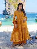 Gosriki Women'S Rayon Viscose Anarkali Printed Kurta With Palazzo & Dupatta (Sinners Yellow-Vks01-Gs_S_Yellow_Small),Yellow,,B0DX28XXFD