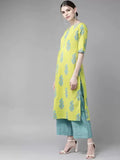 Gosriki Women'S Cotton Blend Straight Printed Kurta With Pant & Dupatta (Pari Green-Gs_S_Green_Small),Green,,B0C5JRS44W