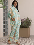Libas Womens Printed Silk Blend Co-Ord Set For Women Blue M 39024