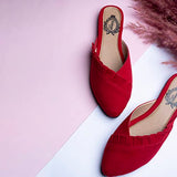 Shoetopia Women'S Redfrill Mules Stylish Slip-On Flats With Pointed Toe & Ruffle Detailing For Casual Eu40,Red,7,B0BSC85PKV