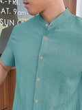Toplot Men'S Solid Regular Fit Shirt (Popcorn-Mandarin-5210-Aqua-L_Aqua,Aqua,,B0DK4ZB7HC