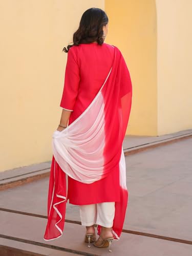 Anni Designer Women'S Rayon Blend Embroidered Straight Kurta With Pant & Dupatta (Vimurat Pink_Xl_Pink_X-Large),Pink,XL,Rayon Blend,Regular,Kurta, Scarf