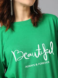 Kotty Women'S Printed, Typography Round Neck Cotton Blend 3/4 Sleeve T-Shirt(Green,S)