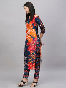 Gosriki Women'S Cotton Blend Straight Printed Kurta With Pant (Wahida Blue-Nw-Gs_Xxl_Blue_Xx-Large),Blue,2,B0CSG3X6P1