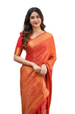 Flosive Womens Kanjivaram Silk Saree With Handloom Weaving Work With Blouse (ORANGE)