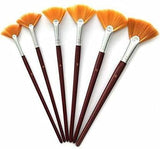 Prescent 6pcs AntiShedding Natural Bristle Fan Paint Brushes Perfect for Acrylic Oil Gouache Tempera Watercolor Painting (Set o