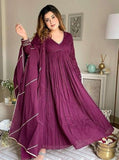 Gosriki Women'S Rayon Viscose Yoke Anarkali Kurta With Pant & Dupatta (Suruchi Wine-Gs_S_Wine_Small),Wine,,B0DSKQ58J2