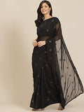 Womanista Womens Plain Georgette Saree With Mirror Work (Ti2827_Black)