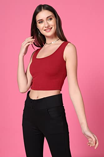 Toplot Women'S Combo Solid Ribbed Scoop Neck Sleeveless Slim Fit Tank Top Pack Of 2 (Combo-5069-Blk-Mrn-M),Black-Maroon,,B0C98NYQPG