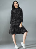 Leriya Fashion Women'S Dote Printed Mesh High Round Collar Neck Tunic Western Dress (Lf-Wd-1010-S) Black