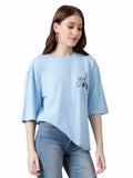Kotty Women'S Cotton Blend Printed Oversized T-Shirts,Sky BlueApparel,M