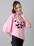 Kotty Women'S Cotton Blend Printed Oversized T-Shirts,Pastel PinkApparel,XL