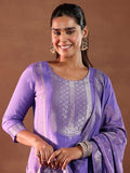 Libas Womens Woven Design Silk Blend Straight Kurta With Trousers And Dupatta Lavender S