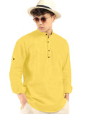 Royalscout Men'S Cotton Polyester Blend Solid Regular Fit Full Sleeve Short Kurta Yellow