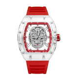 Aocasdiy Men'S Transparent Analog Watch | Waterproof Quartz Wristwatch With Silicone Strap & Calendar-Red