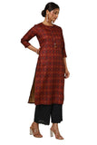 Soch Womens Maroon Linen Blend Ikat Print Kurta With Tassels Maroon Xs