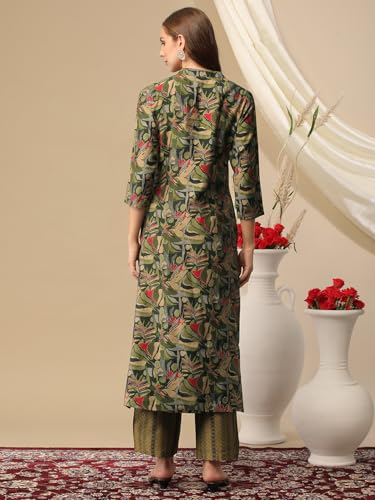 Gosriki Women'S Cotton Blend Straight Printed Kurta With Pant (Bbcom Green-Nj-Gs_Xxl_Green_Xx-Large),Green,2,B0D2NGGSH8