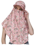 Women_Pink_Printedscarf_A4 Long Scarf Cum Mask With Attached To The Cap Rayon Cotton Adjustable
