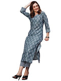 Gosriki Women'S Cotton Blend Printed Straight Kurta With Pant (Kidya Grey-Nw-Gs_S_Grey_Small),Grey,,B0C6MPFFC2
