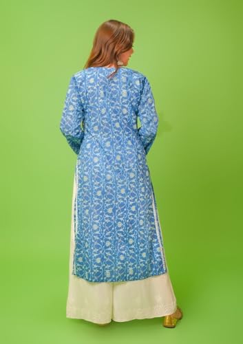 Anni Designer Women'S Rayon Blend Straight Chikankari Embroidered Kurta (Nakusha Blue_M_Blue_Medium),Blue,M,Rayon Blend,Regular,Kurta