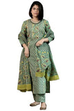 Gosriki Women'S Rayon Blend Printed Straight Kurta With Pant & Dupatta (Sanghvi Green-Vks01-Gs_3Xl_Green_Xxx-Large),Green,3,B0DP2958PP