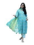 Pinkmint Salwar Suit For Women Cotton Flower Printed Kurta & Straight Pant With Dupatta