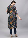Anni Designer Women'S Cotton Blend Straight Printed Kurta With Pant (Paajas Blue_S_Blue_Small),Blue,S,Cotton Blend,Straight,