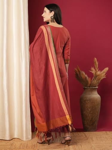 Anni Designer Women'S Rayon Viscose Solid Straight Kurta With Pant & Dupatta (Shamshera Orange-Vks01_M_Orange_Medium),Orange,M,Rayon Viscose,Regular,