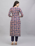 Gosriki Women'S Cotton Blend Straight Printed Kurta With Pant (Kismis Blue-Gs_S_Blue_Small),Blue,,B0CSG5MTL2