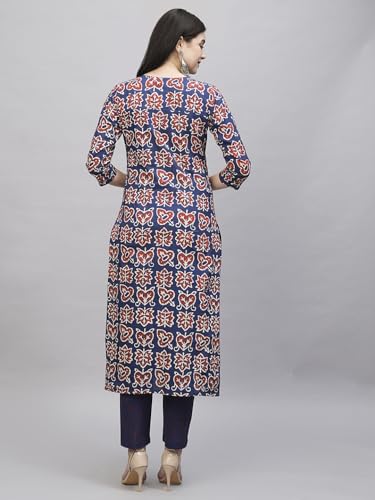 Anni Designer Women'S Cotton Blend Straight Printed Kurta With Pant (Kismis Blue_Xxl_Blue_Xx-Large),Blue,2XL,Cotton Blend,Kismis Blue_1387,Kurta