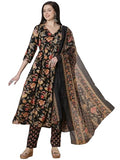 Anni Designer Women'S Rayon Viscose Printed Anarkali Kurta With Pant & Dupatta (Belono Black-Vks01_Xxl_Black_Xx-Large),Black,2XL