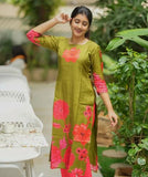 Anni Designer Women'S Rayon Viscose Straight Printed Kurta With Pant (Lilapa Green_L_Green_Large),Green,L,Rayon,Regular,